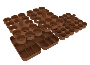 Feldherr paint racks + token trays for 4l Really Useful Boxes - 56 Citadel paint pots (12 ml / 18 ml / 24 ml) + game material