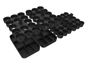 Feldherr paint racks + token trays for 4l Really Useful Boxes - 56 Citadel paint pots (12 ml / 18 ml / 24 ml) + game material