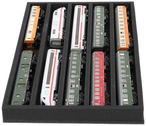 DS050A002 Foam inlay H0 Gauge - horizontal - 5 slots for model railway locomotives, wagons and vehicles