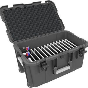 Transport Case / Trolley for 12 tablets in XL sleeves - compartments 26 mm wide - compatible with Apple iPad, Samsung Galaxy Tab A or Microsoft Surface Go