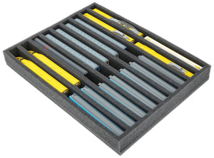 FS040A001 Foam inlay N-gauge - vertical - 9 slots for model railway locomotives, wagons and vehicles