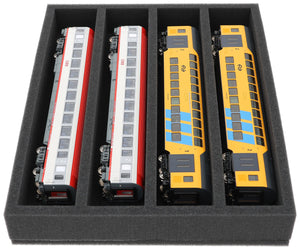 FS050A005 Foam inlay H0 Gauge - horizontal - 4 slots for model railway locomotives, wagons and vehicles