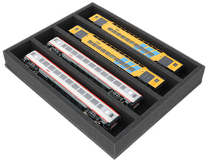 FS050A005 Foam inlay H0 Gauge - horizontal - 4 slots for model railway locomotives, wagons and vehicles