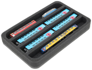 HS035A002 Foam inlay N Gauge - horizontal - 4 slots for model railway locomotives, wagons and vehicles